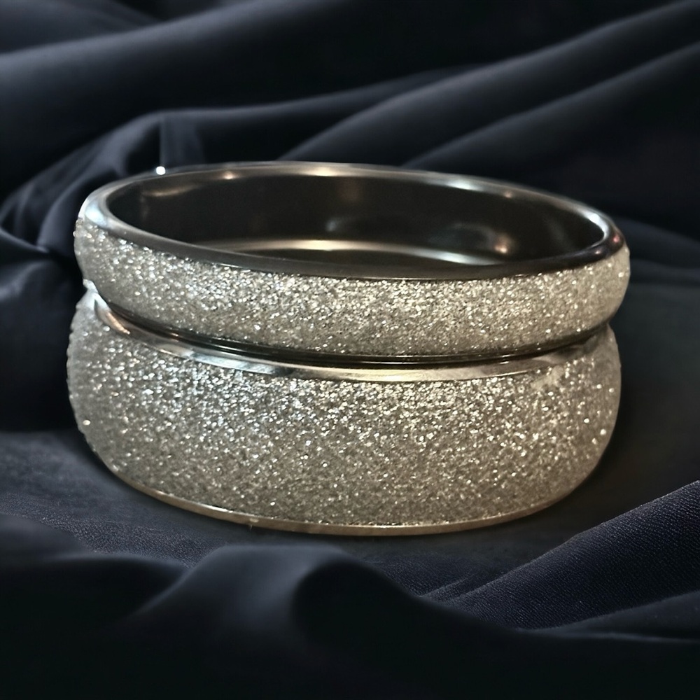 Silver Glittery Bangle Bracelets - image 1